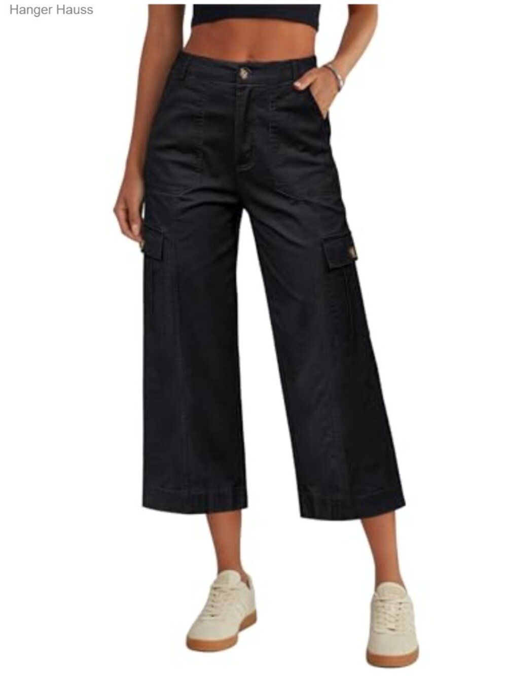Eddoyee Cargo Capri Pants High Waisted Stretchy Wide Leg Cropped Hiking